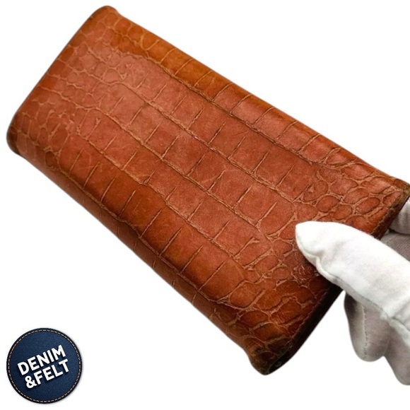 MIU MIU Vintage Camel Brown Leather Crocodile Embossed Clasp Long Wallet 🤎 - Picture 3 of 12